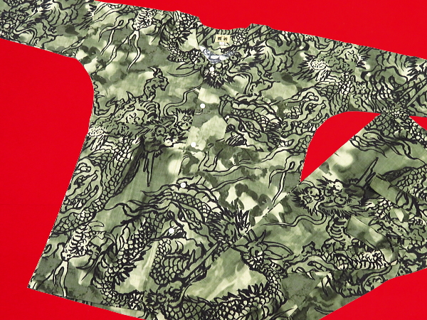 義若オリジナルの鯉口シャツ、ダボシャツ　雲龍ぼかし（抹茶緑）